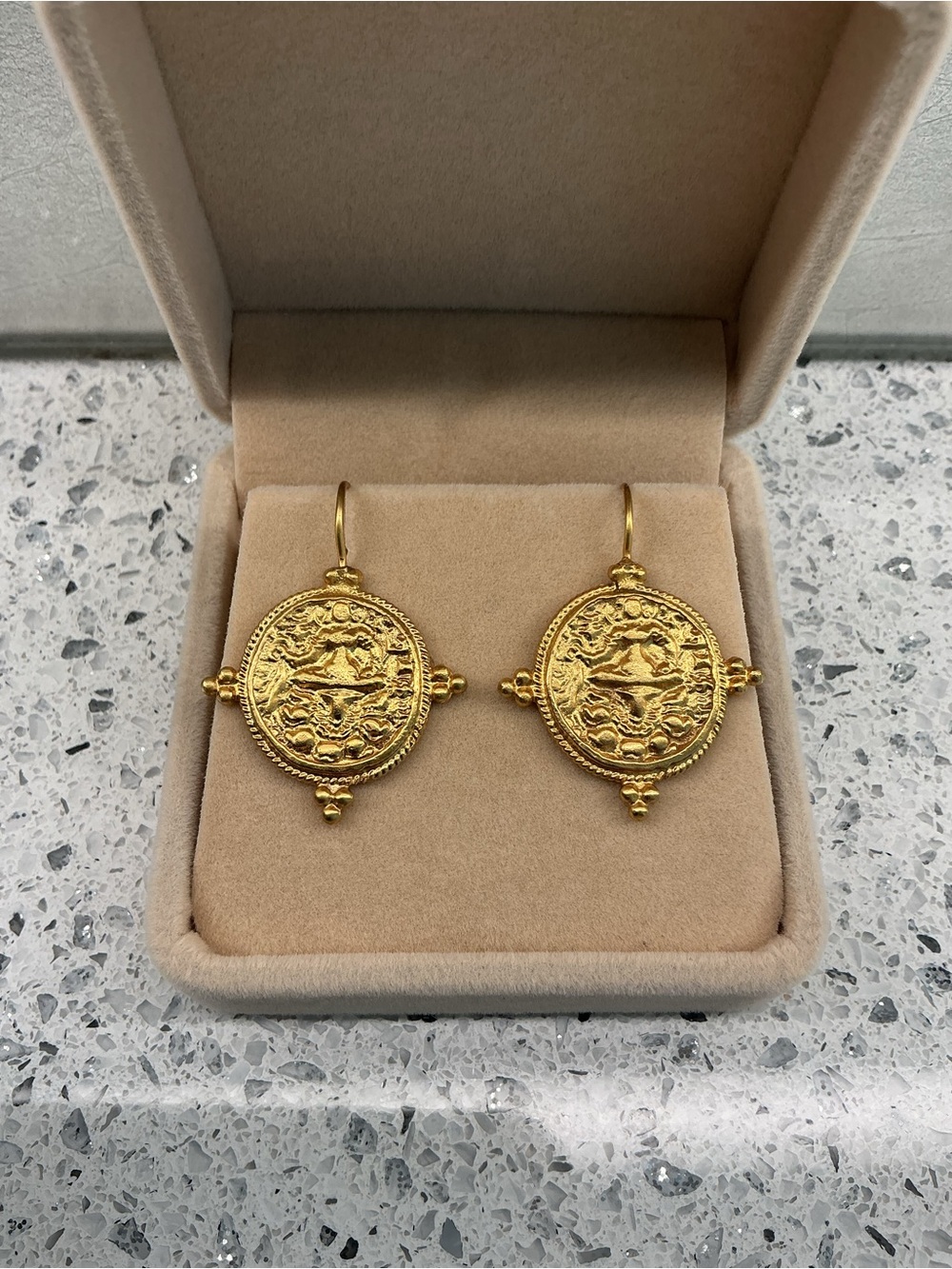 Julie Vos 24 Karat Gold Plate Earrings - Classical Motif - New Without Tags